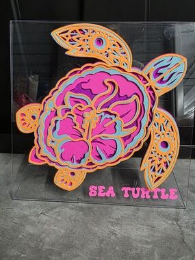 Vibrant Pink & Orange Sea Turtle 3D Paper Art
